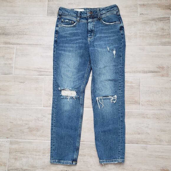 Anthropologie Pilcro Women’s Denim Destroyed Knee Straight Leg Jeans Size 27 - Picture 1 of 9